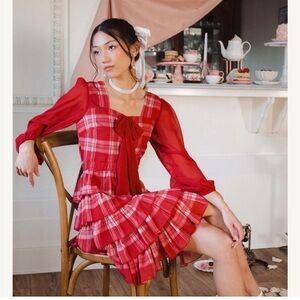 Ivy City Co Red Plaid Long Sleeve Dress